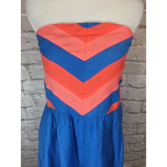 NEW Cooperative Strapless Chevron Strip Dress SZ 10 Urban Outfitters Blue 7807 - Picture 2 of 6